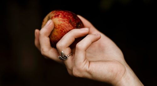 mano aguantando una manzana