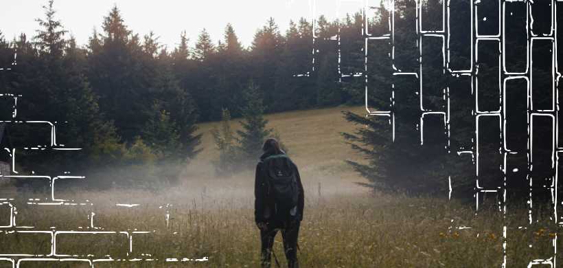 una mujer caminando en un bosque