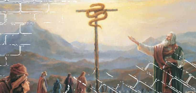 imágen de la serpiente de bronze, moises y el pueblo